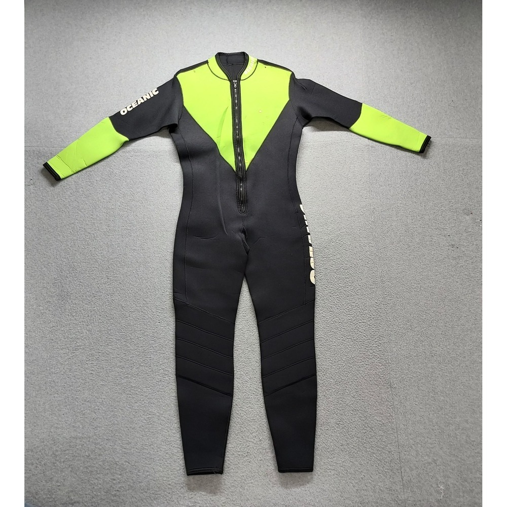 Oceanic Women Wetsuit L Black Neon Full Body Back Zipper 5mm One Piece Scuba
